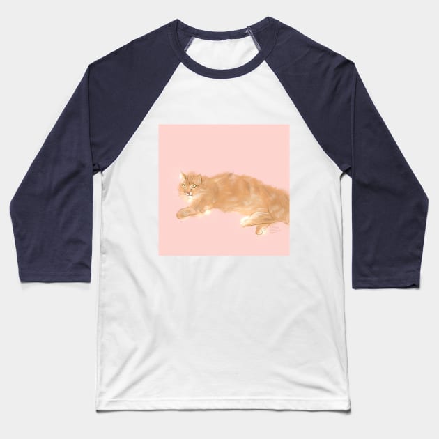 Big Fluffy Kitty Baseball T-Shirt by SarahWrightArt